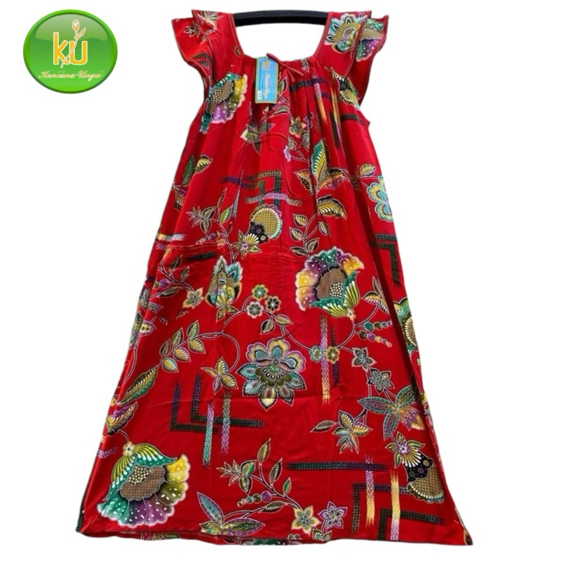 Daster Yukensi Tanpa Lengan Ori Batik Kencana Ungu Label Biru Terlaris Motif Bunga Terbaru Non Busui