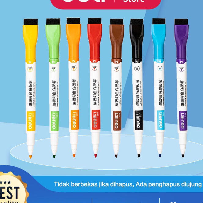 

Cashback Deli Color Whiteboard Marker Spidol Papan Tulis 8 warna Ujung Penghapus S514