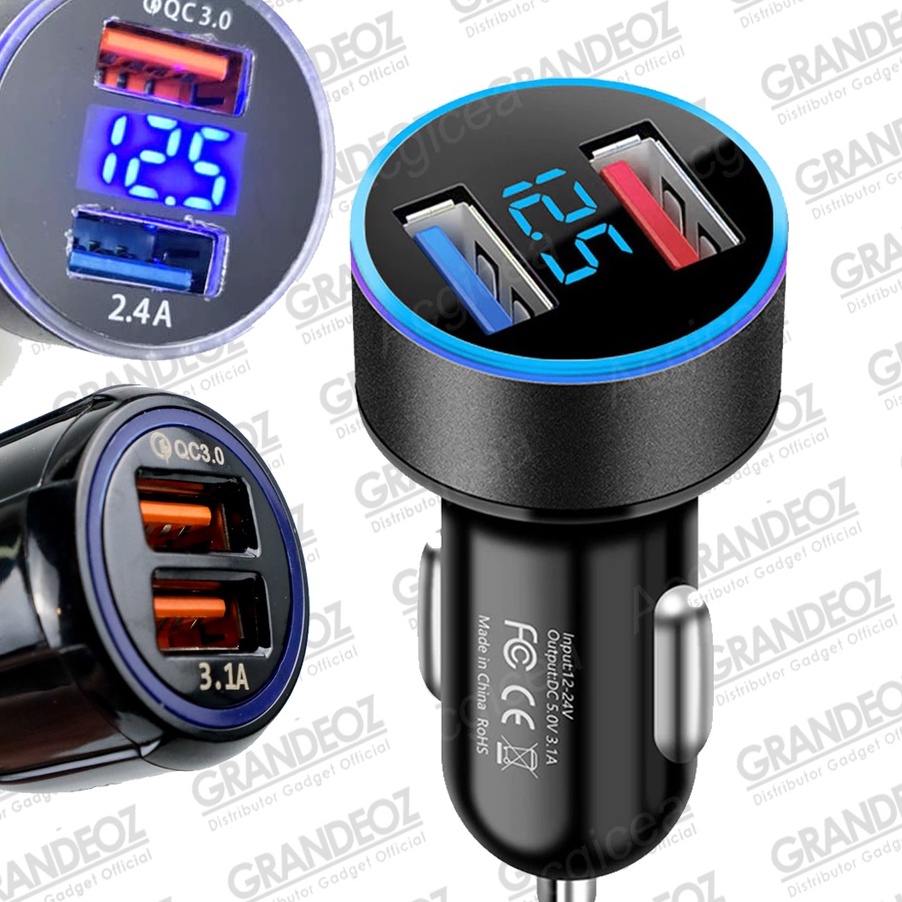 SUPERRR DISKOONNN 2 DUAL PORT USB CHARGER SMARTPHONE HANDPHONE 2 LUBANG QC mobil qualcomm QUALCOM 6A