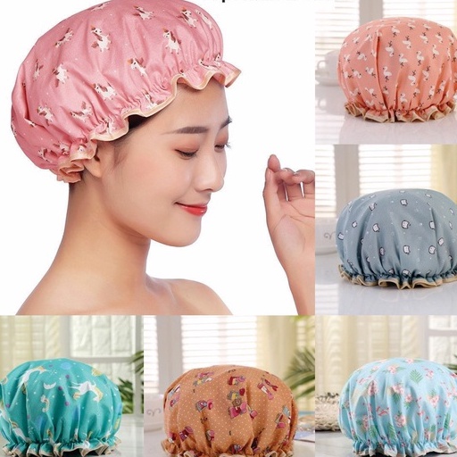 BONUS MENARIK Waterproof Premium Shower Cap Topi Mandi Travel Shower Cap