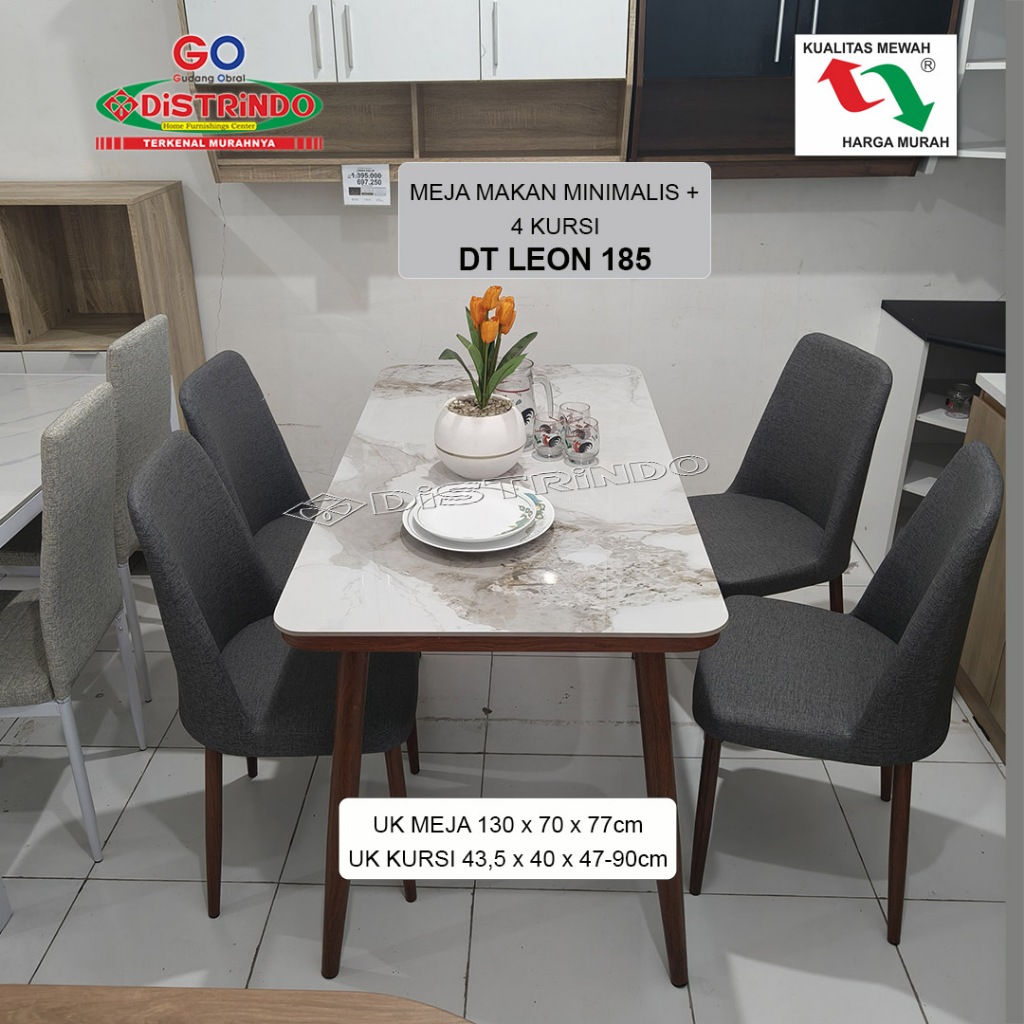 DISTRINDO Meja Makan Marmer Minimalis + 4Kursi