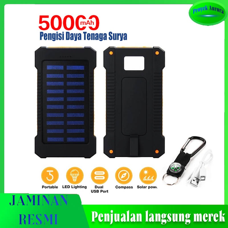 [Flash Sale]50000/30000/20000 mAh Powerbank Solar Cell Tenaga Matahari Dual USB Flashlight Daya Pons
