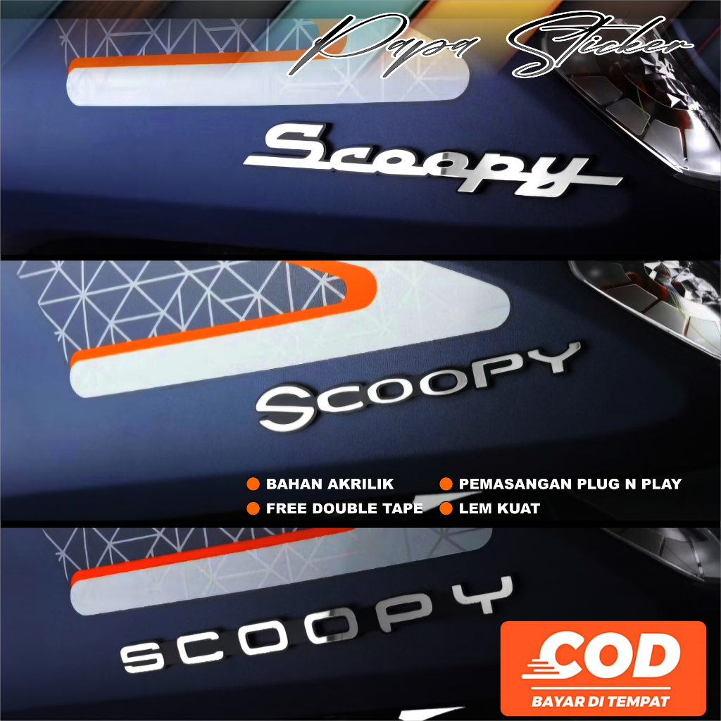 2 PCS Emblem SCOOPY Logo Scoopy Tulisan Scoopy Timbul 3D Stiker timbul SCOOPY 2018 SCOOPY 2021 SCOOP