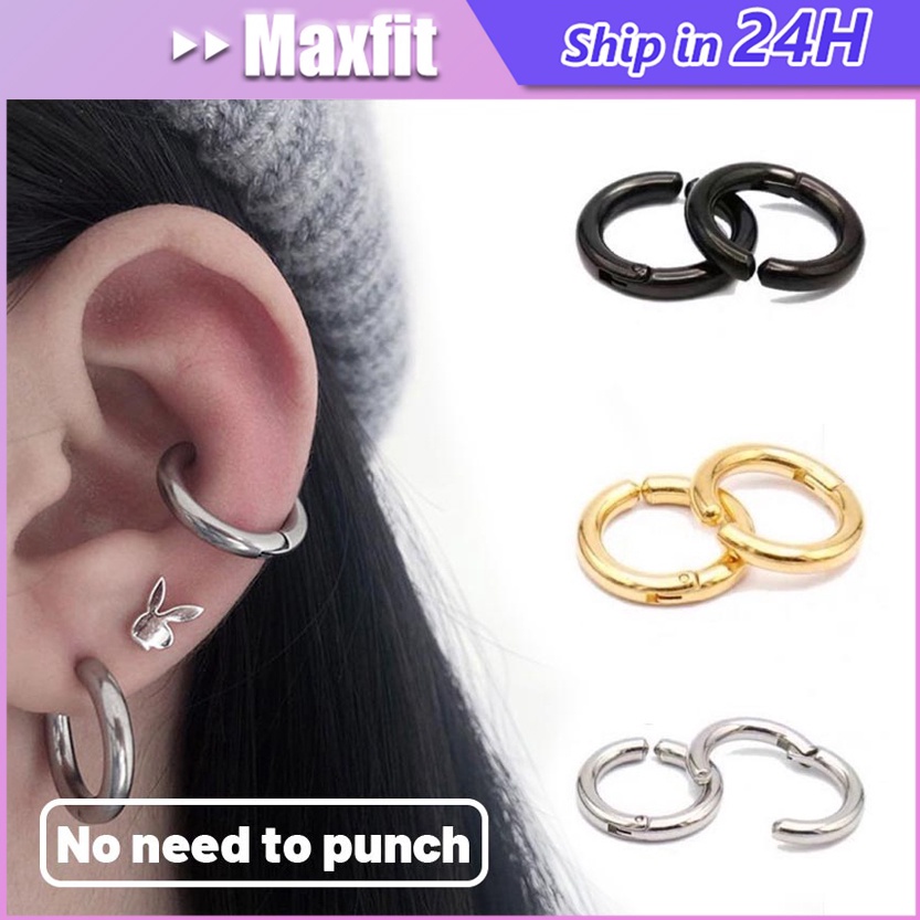 Berkualitas Anting Klip Tanpa Tindik Anting Bahan Stainless Steel Anting Jepit Bulat Polos Pria Dan 