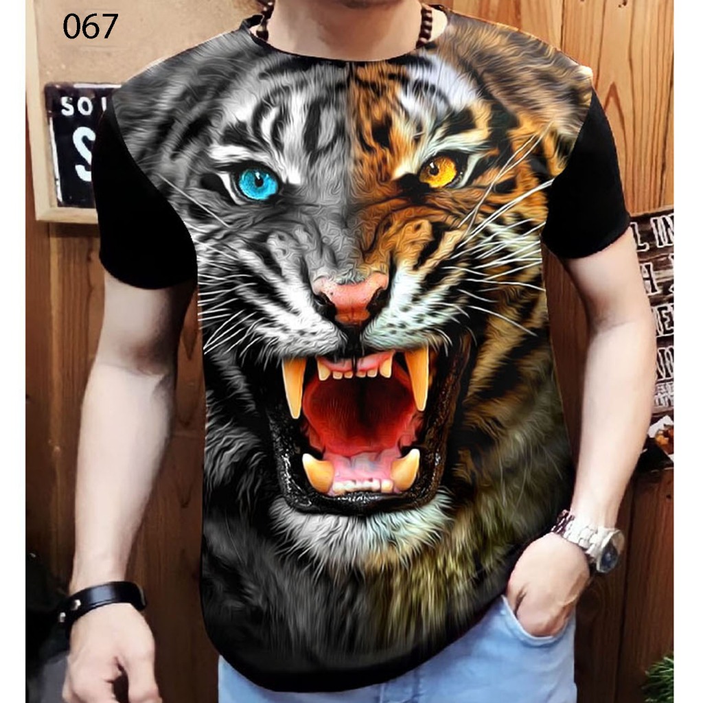 Kaos distro pria Tshirt santai baju grafik motif macan fullprint