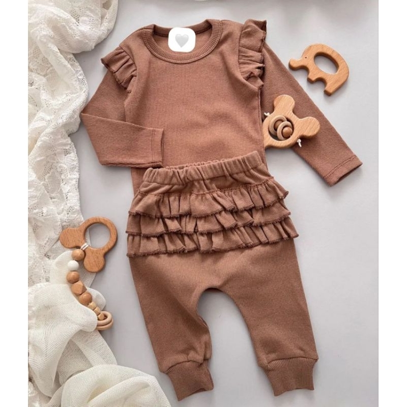Set Gempita Ruffle Knit Oneset pakaian anak