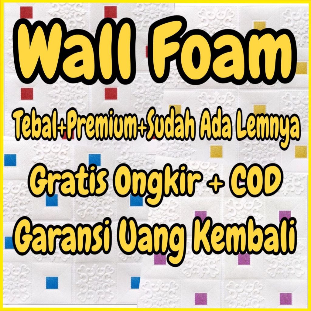 Wallpaper Dinding FOAM Timbul 3D Bata PUTIH PINK HIJAU BIRU ABU KUNING best seller