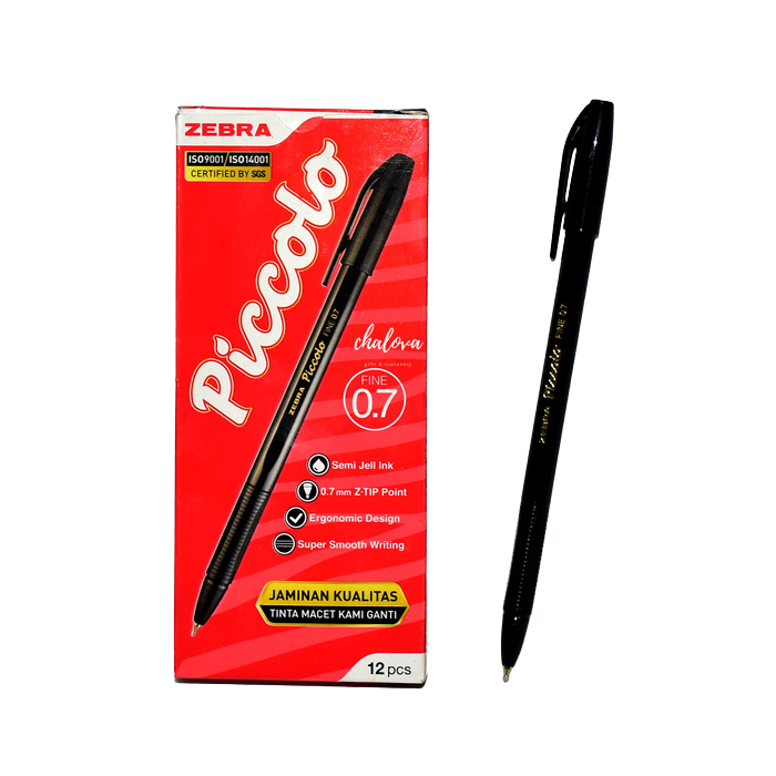 

[LUSIN] BOLPEN / PULPEN / BOLPOIN ZEBRA PICCOLO 0,5 MM TINTA HITAM ISI 12 PCS