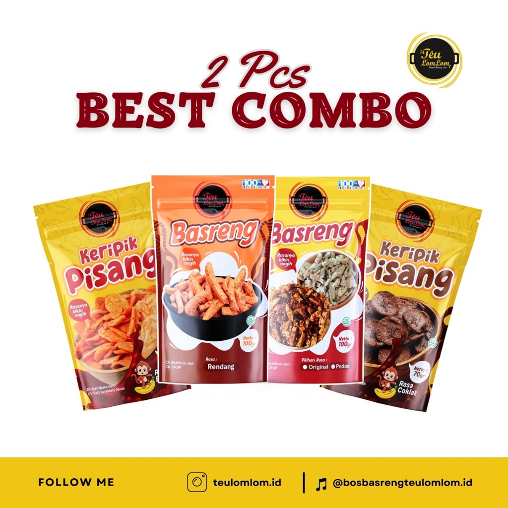 

TEULOMLOM - [2 Pcs] (Basreng) Original Pedas Daun Jeruk, Rendang, Koin - Keripik Pisang