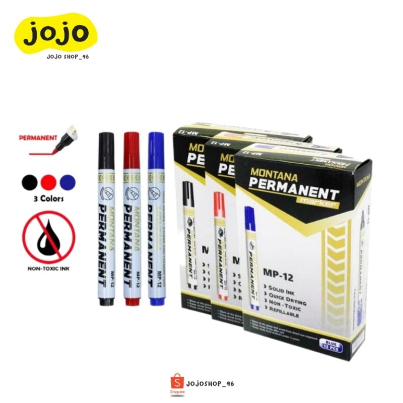 

Spidol Permanent Marker MONTANA MP-12 Non Toxic Tidak Beracun Tinta Hitam Pekat (12pcs)