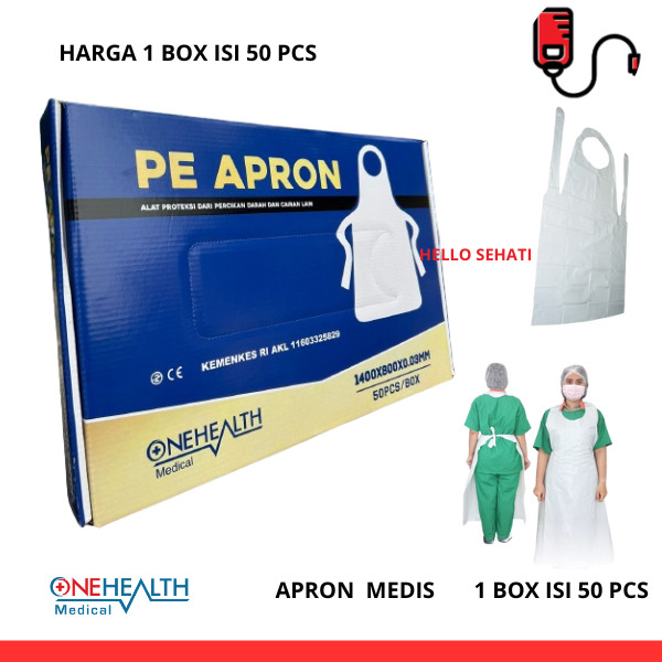 Apron Medis Onehealth Plastik PE Sekali pakai 1 Box isi 50 Pcs