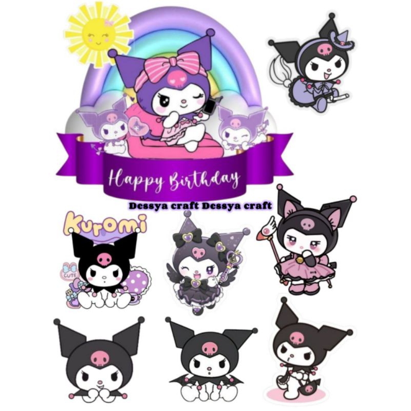 Topper Kuromi - Topper Kue Ulang tahun - Topper Cake - Topper Karakter Kuromi