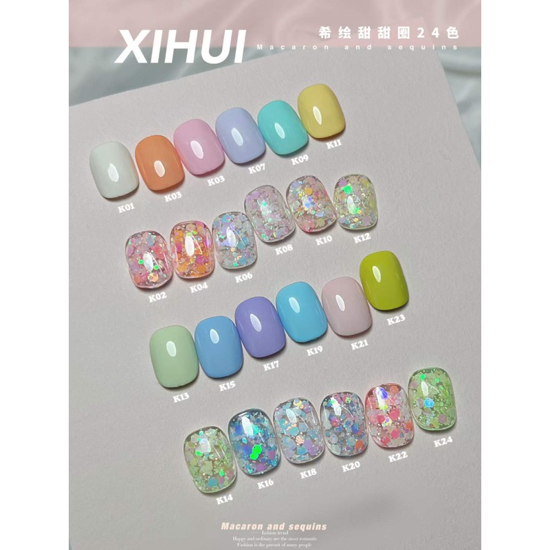 XIHUI DONUT MACARON AND SEQUIN 24 COLOR NAIL GEL POLISH IN JAR POT FREE NAIL FRAME