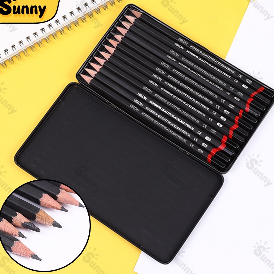 

KI3 Graphite Charcoal Sketch Pencil Pensil Sketsa HB2B4B6B8B1B 12pcsKotak Besi