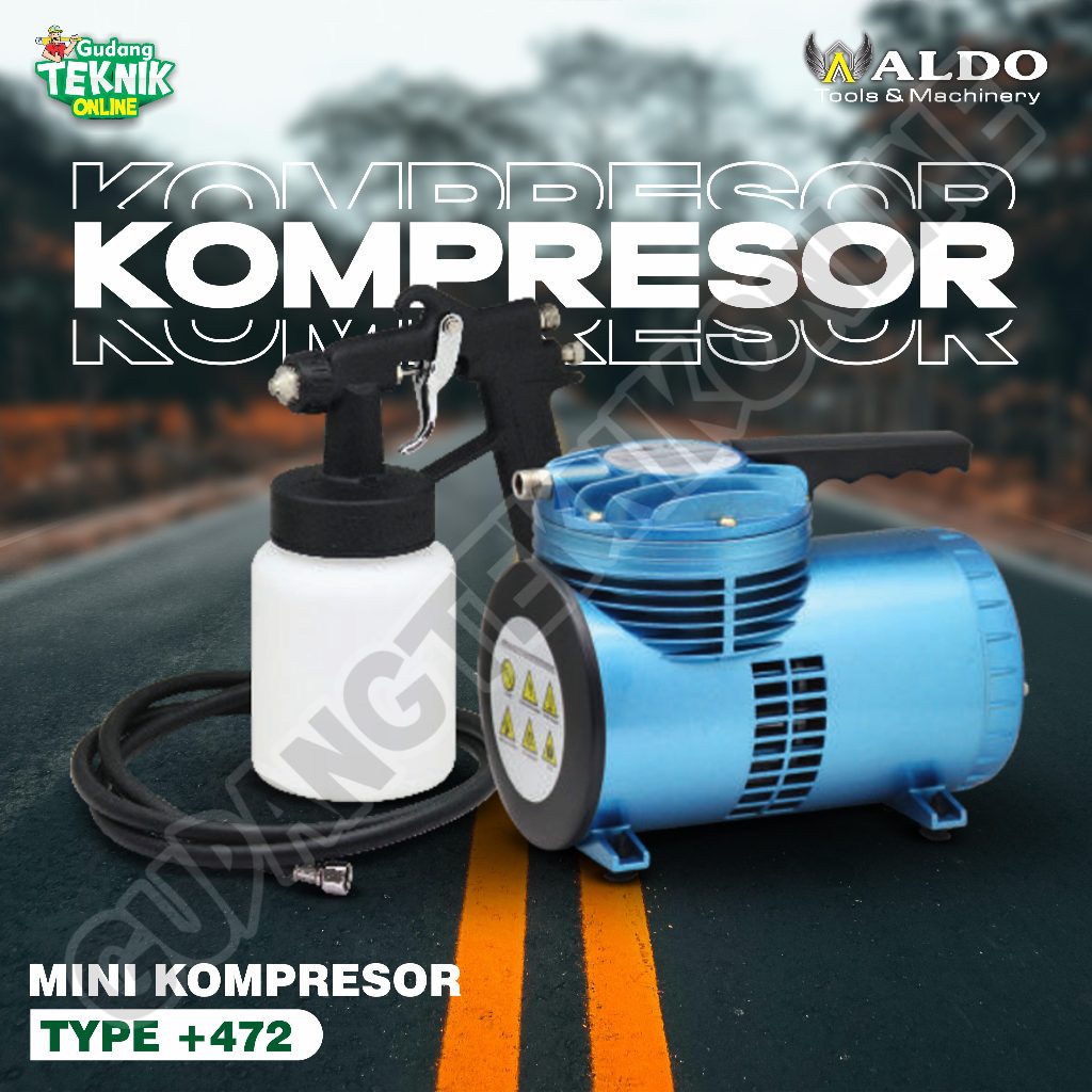 Kompresor Angin Mini SET Tanpa Oli 1/2 HP 250W ALDO +472 / Mini Air Compressor SET 1/2 HP 250 Watt A