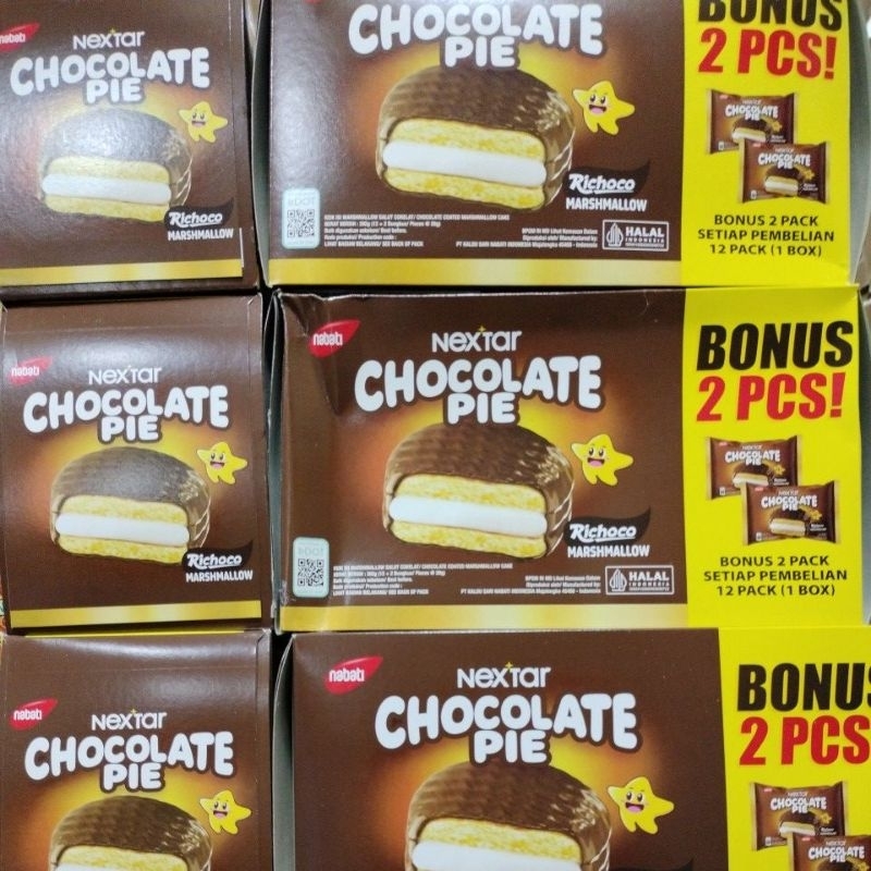 

PROMO Nextar chocolate pie isi 12 bonus 2 pcs/choco pie/keik marsmallow salut coklat