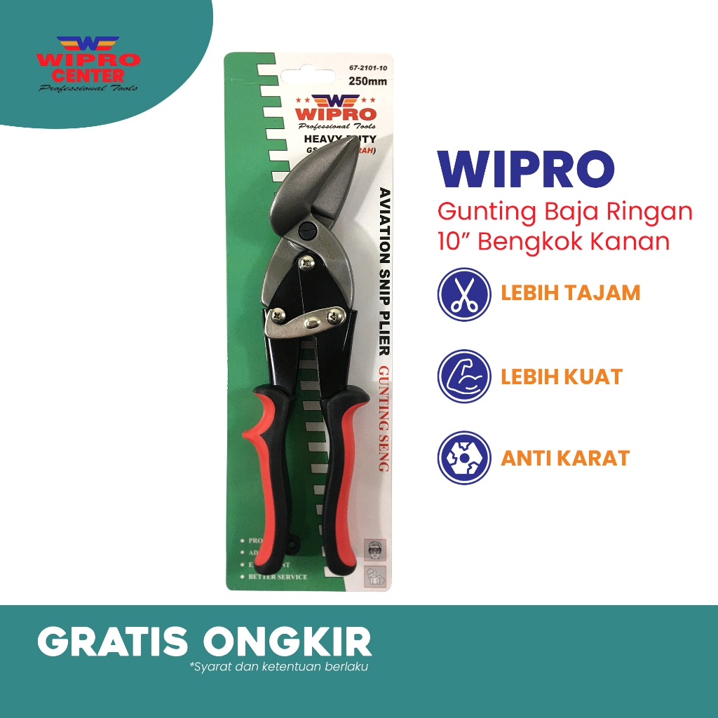Wipro GS10-01 Gunting Baja Ringan 10" Bengkok Kanan Tajam  Gunting Seng Hollow Gutning Galvalum
