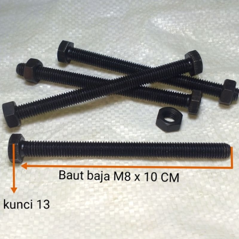 baut mur baja grade 8.8 M8 x100 mm full drat PITCH DRAT 1,25 STANDART