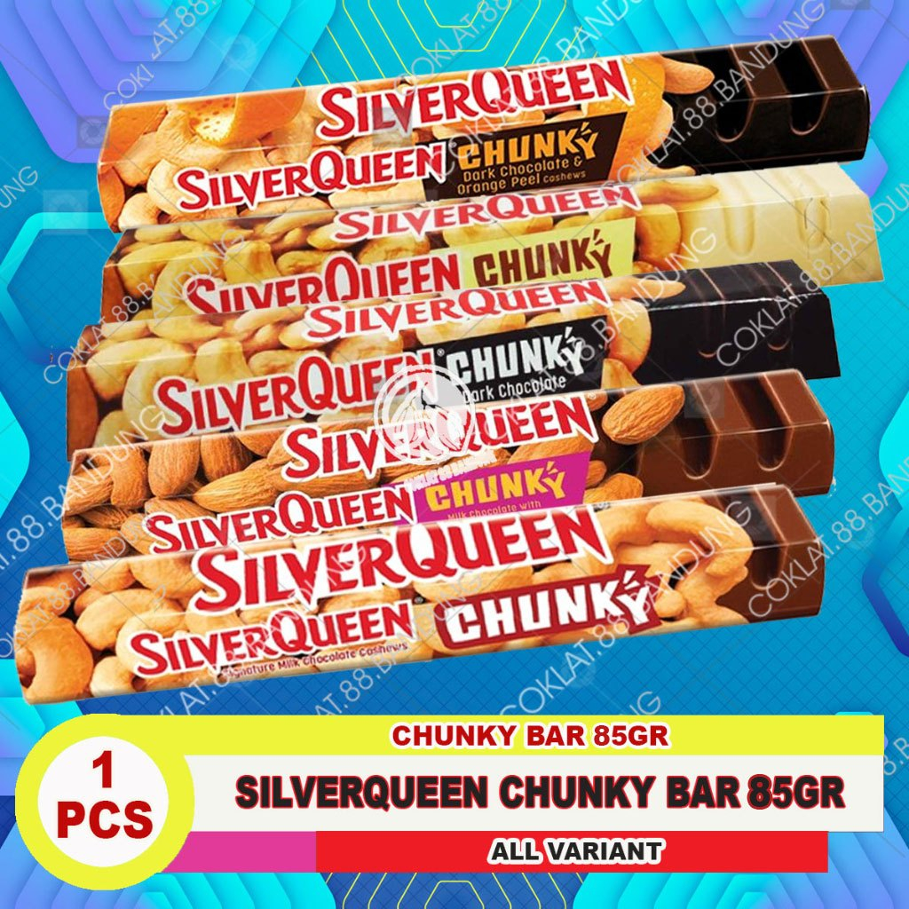 

SILVER QUEEN CHUNKY BAR 85gr ex 95gr, SILVERQUEEN CHUNKYBAR 95 GRAM ALMOND MEDE WHITE DARK ORANGE