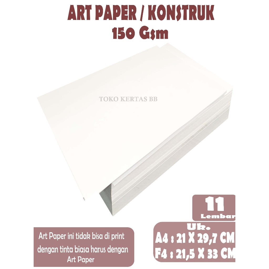 

ART PAPER / KONSTRUK 150 GSM UKURAN A4 ( 21 X 29,7 CM ) F4 ( 21,5 X 33 CM ) , ISI 11 LEMBAR