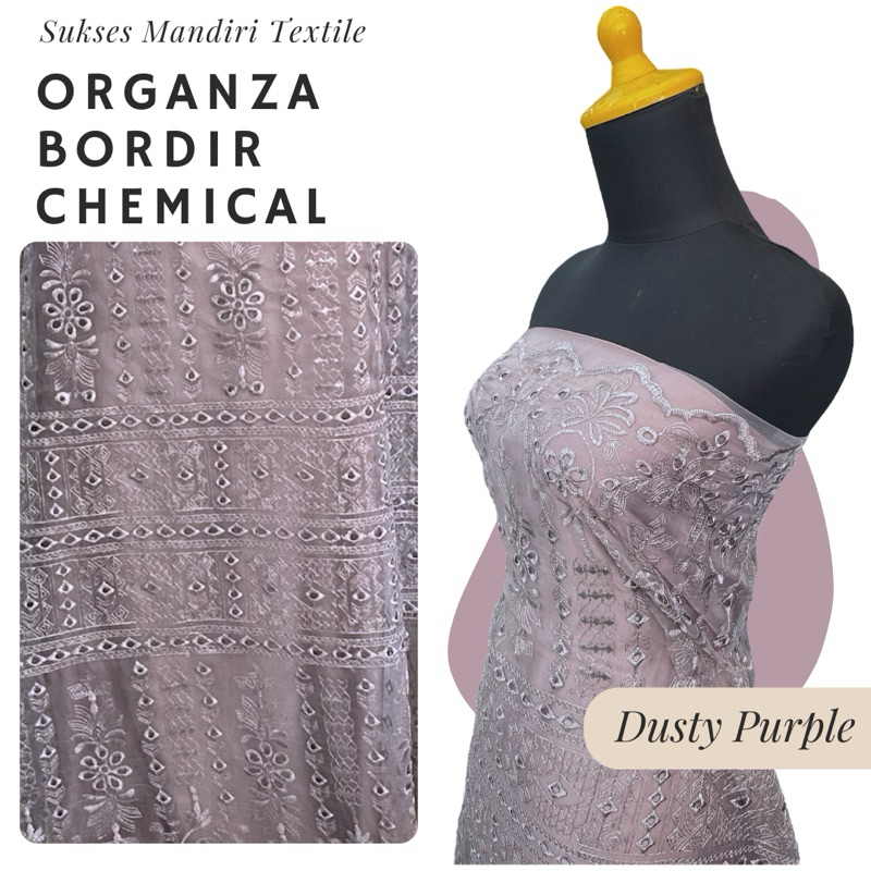 Kain Organza Bordir Kain Organza Motif Warna Dusty Purple | Lebar bahan 150 cm | Harga tertera per 1