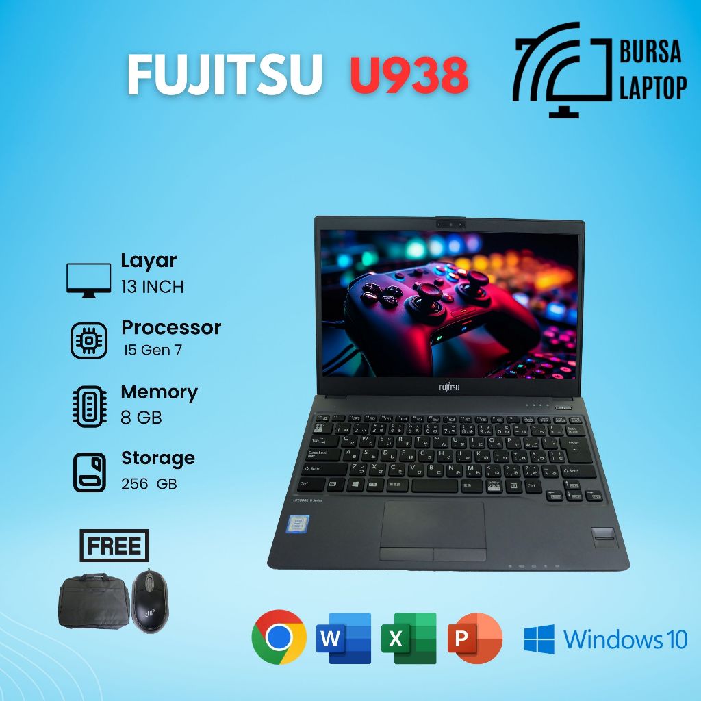 Laptop Fujitsu U938 Core I5 Gen 7 Ram 8gb Ssd 256gb Siap Pakai