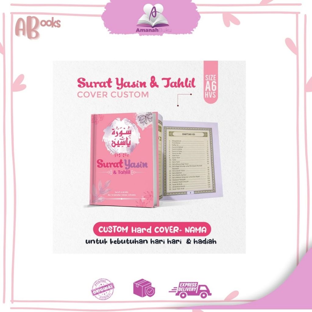 AB/Buku Surat Yasin Tahlil & Doa + Custom Soft Cover Nama, Untuk Kebutuhan Sehari-Hari & Ziarah Kubu