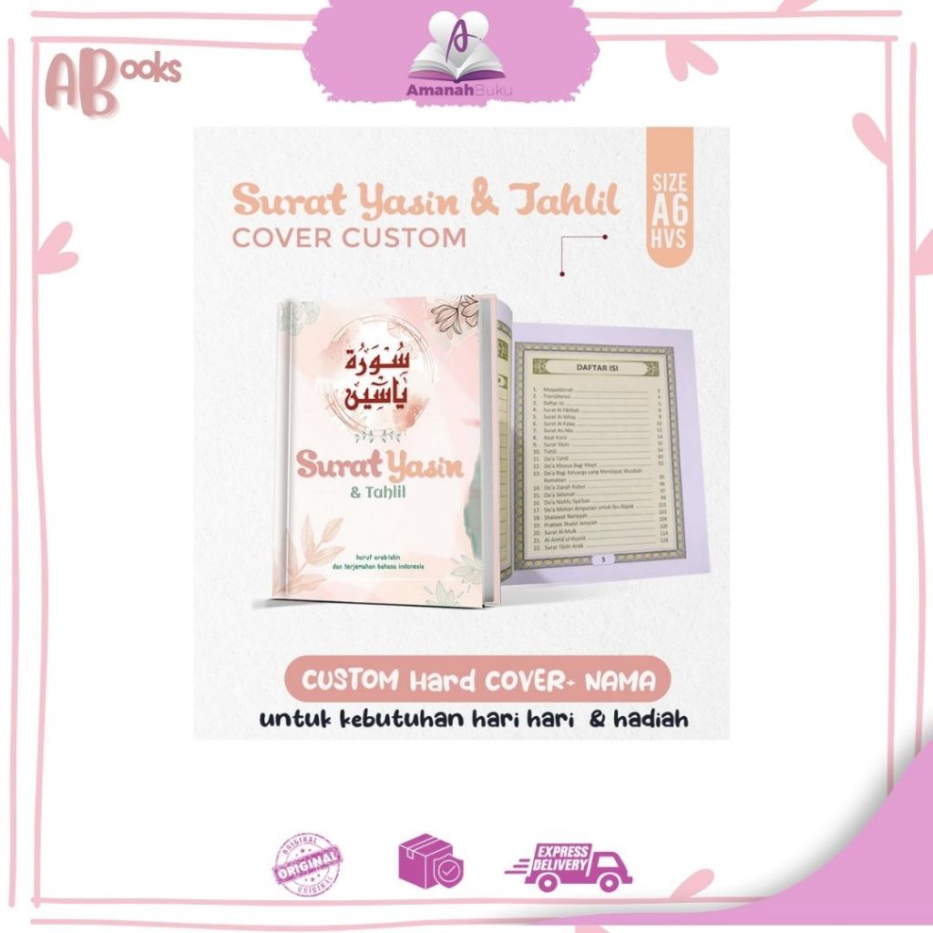 AB/Buku Surat Yasin Tahlil & Doa + Custom Soft Cover Nama, Untuk Kebutuhan Sehari-Hari & Ziarah Kubu