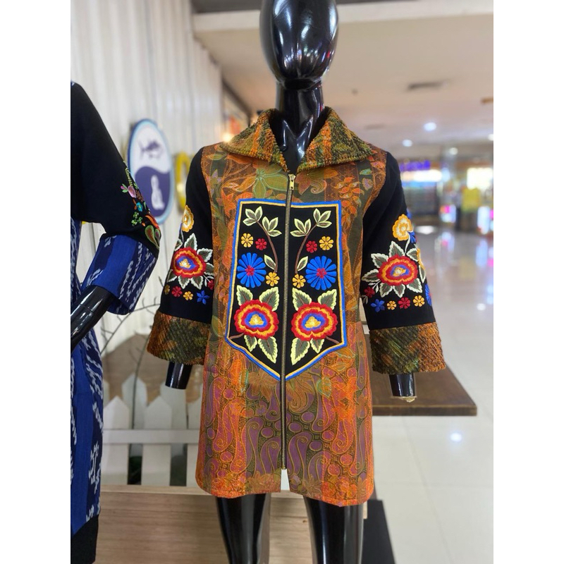 ATASAN BATIK WANITA BAHAN TENUN LAPISAN FURING TRIKODE GOLDEN COMBINASI JAITAN BORDIRAN EXCLUSIVE TH