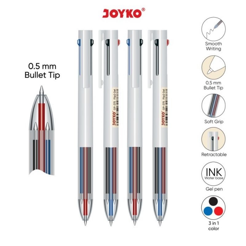 

Gel Pen Pulpen Pena Joyko GP-375 Flip2 Gel 0.5 mm 3 Warna Colors