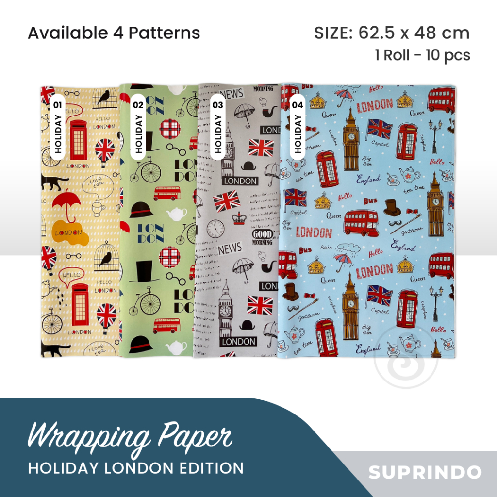 

(10 lbr) KERTAS KADO MOTIF HOLIDAY LONDON