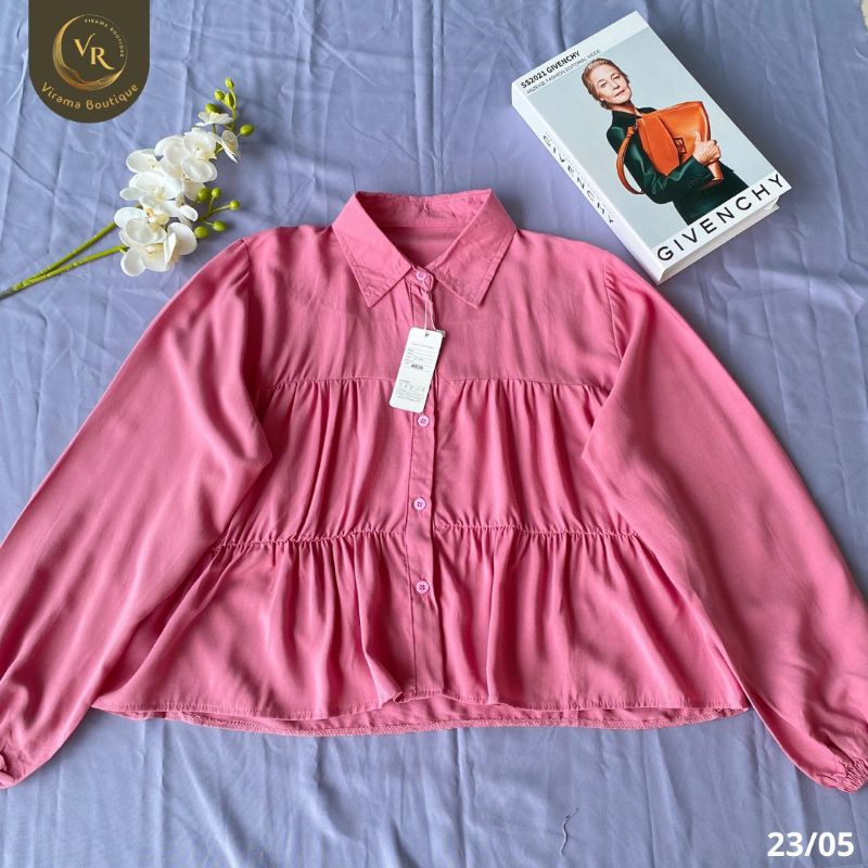 Blouse crop rayon wanita lengan panjang