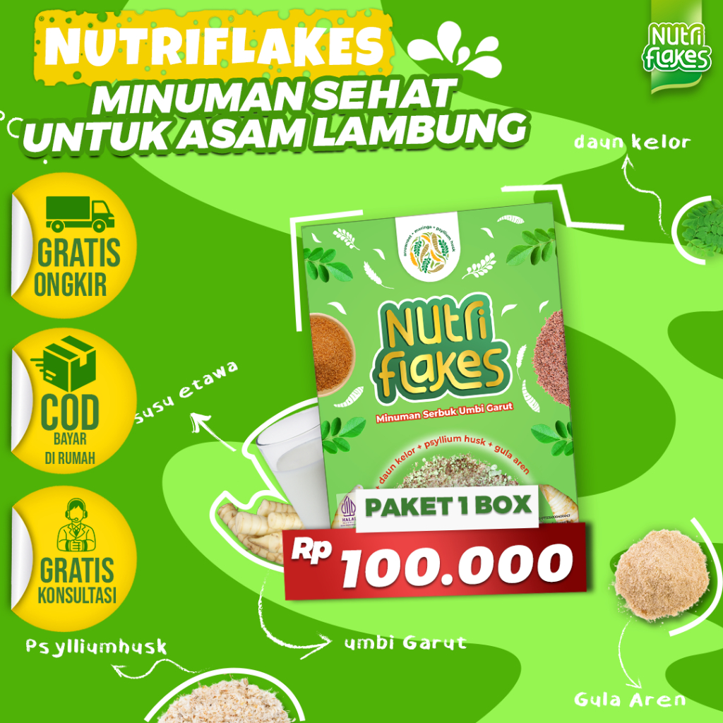 

NUTRIFLAKES Cereal Umbi Garut - Sereal Asam Lambung Herbal Ampuh atasi Maag, GERD dan Asam Lambung