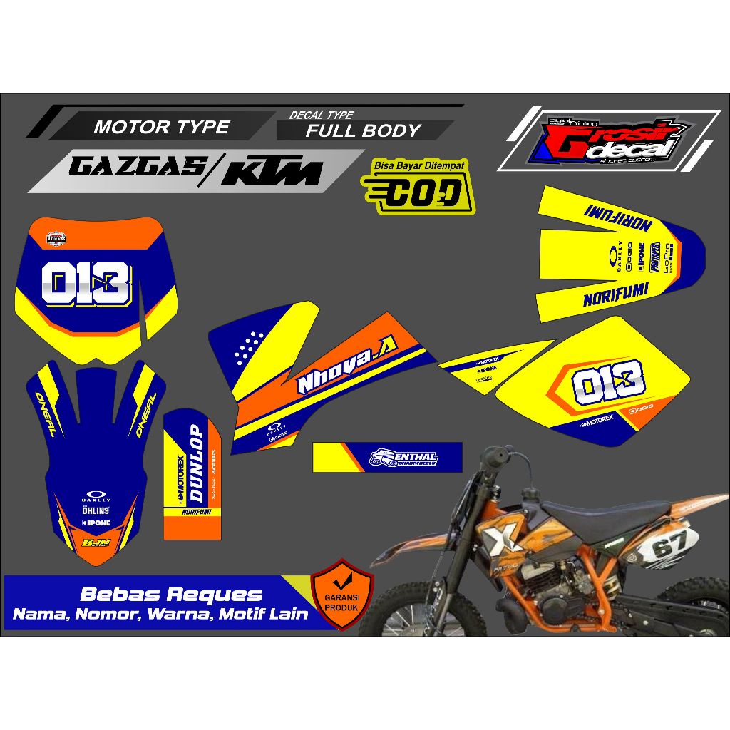 Sticker Decal Stiker Mini Trail NRG 50cc / Gazgas 50cc / KTM 50cc Full Body Free Custom