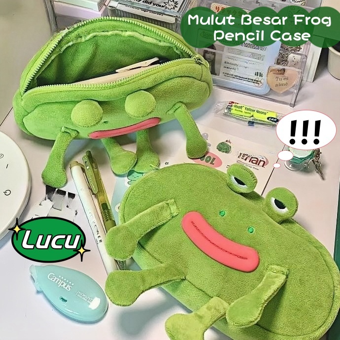 

【Ready】Mulut Besar Frog Pencil Case Lucu Tempat Pensil Anak Sekolah Mewah Kotak Pena Mulut Sosis