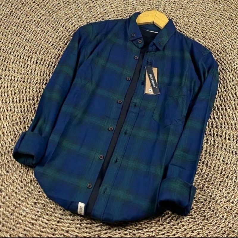 flanel shirt slimfit army putih / kemeja Pria premium hitam merah / Flannel woll hitam merah / kemej