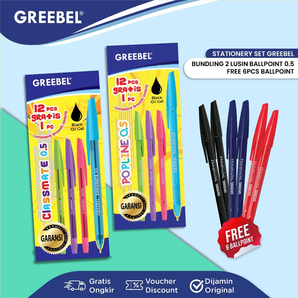 

GREEBEL Pulpen Ballpen 2 Box / Bolpen Bundling 2 Lusin Gratis 6PCS / Pulpen Greebel / Ballpoin Bolpen Pena