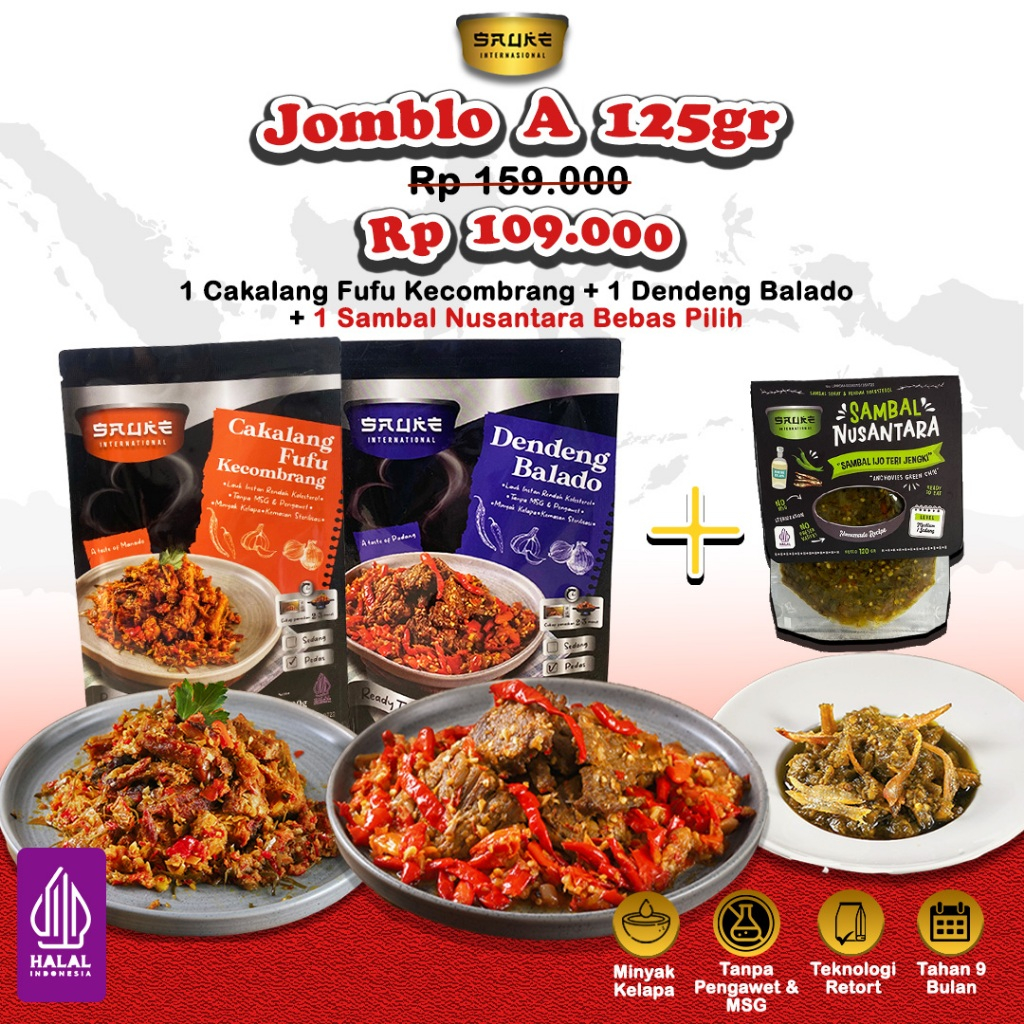 

SAUKE Paket Jomblo Travel Pack 125gr 2 Lauk 1 Sambal Lauk