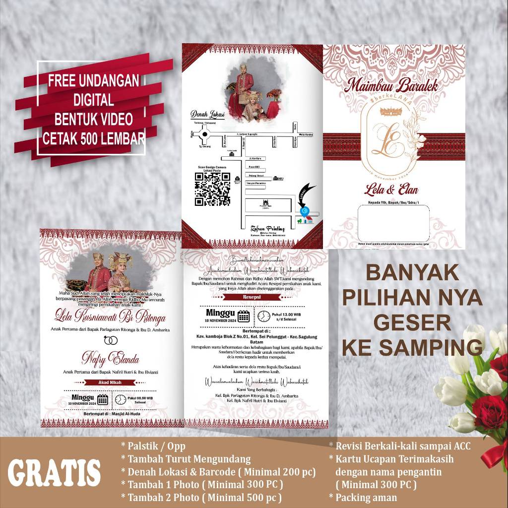 Undangan Nikahan Estetik Kertas Bc 150 gr code alma 05