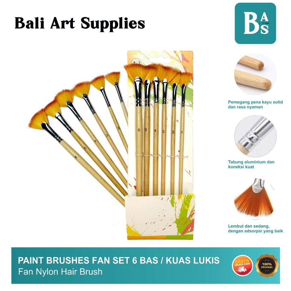 

KODE L95T Paint Brushes Fan Set 6 Bali Art Supplies Kuas Lukis