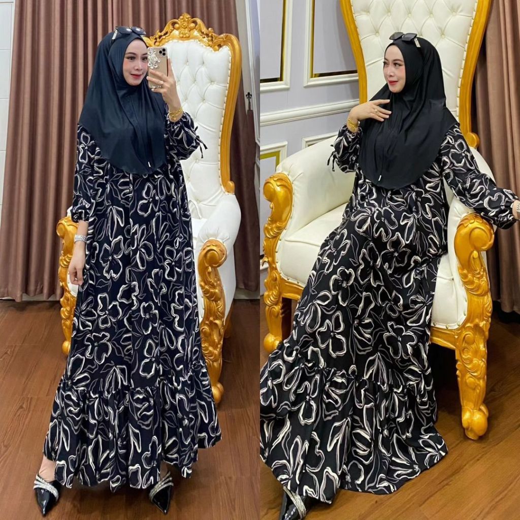 Lavanya Gamis Set Hijab Bergo Jersey Bahan Rayon Motif Premium Enamosa Batik