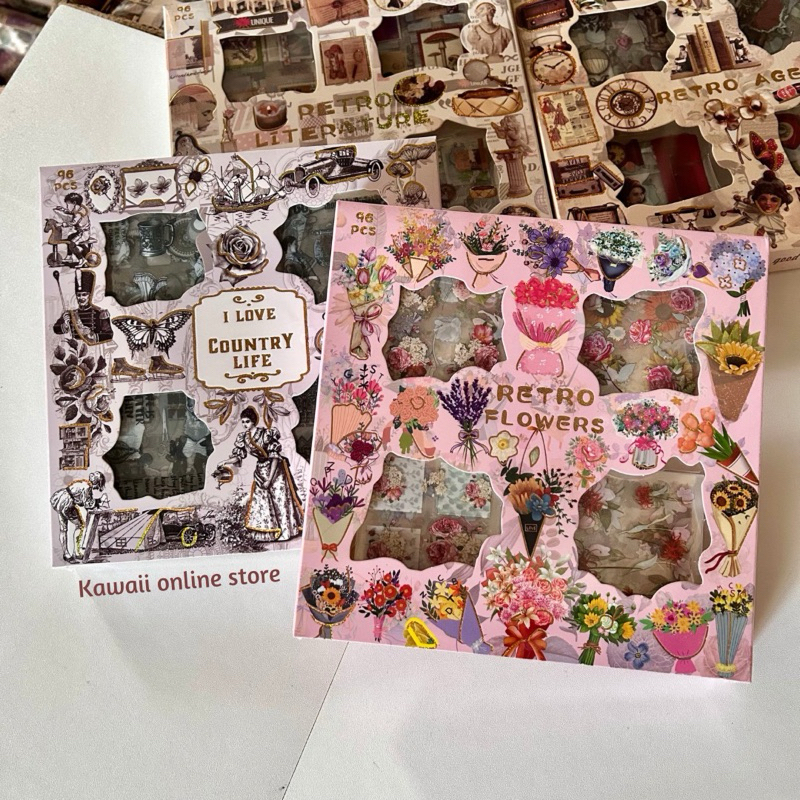 

96 Lembar Sticker Retro Aesthetic Flower Forest Stiker Vintage Waterproof PET Deco Jurnal DIY