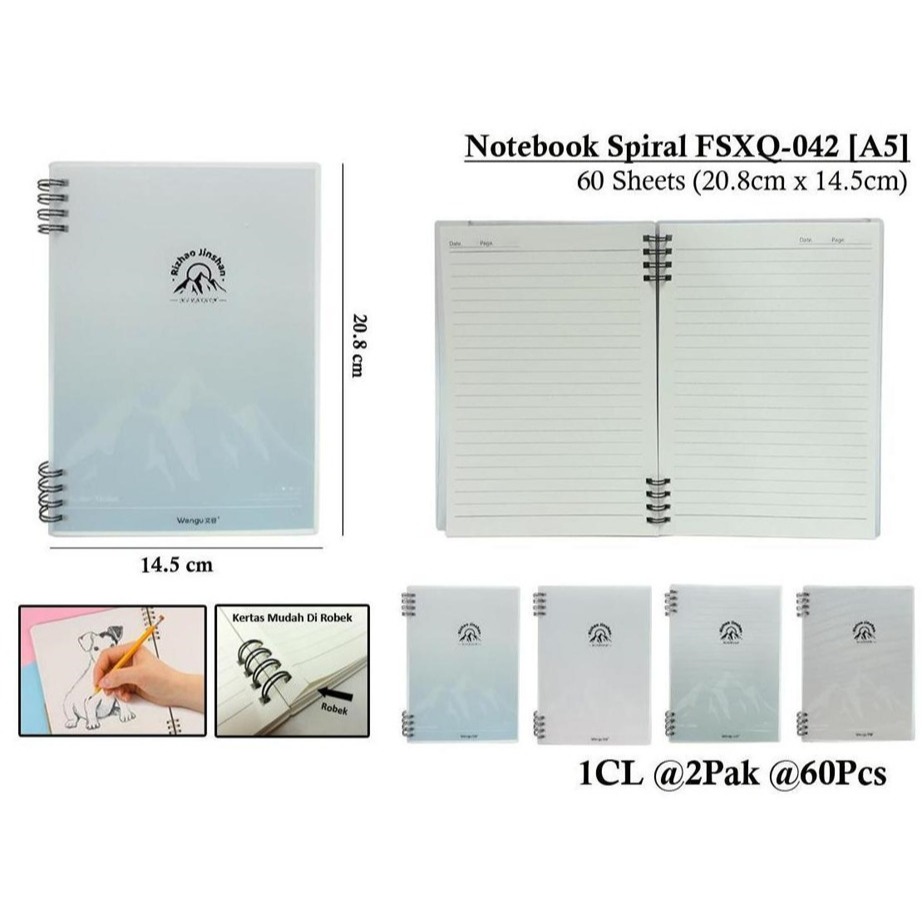 

WENGU NOTEBOOK SPIRAL RING ORIGINAL - BUKU CATATAN SPIRAL 60 LEMBAR Fsxq-042 A5 B5