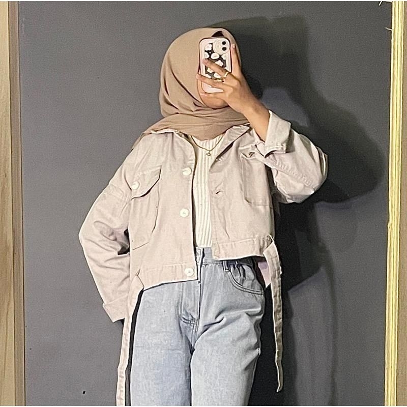 jaket crop wanita korean style / jaket jeans wanita / jaket crop oversize