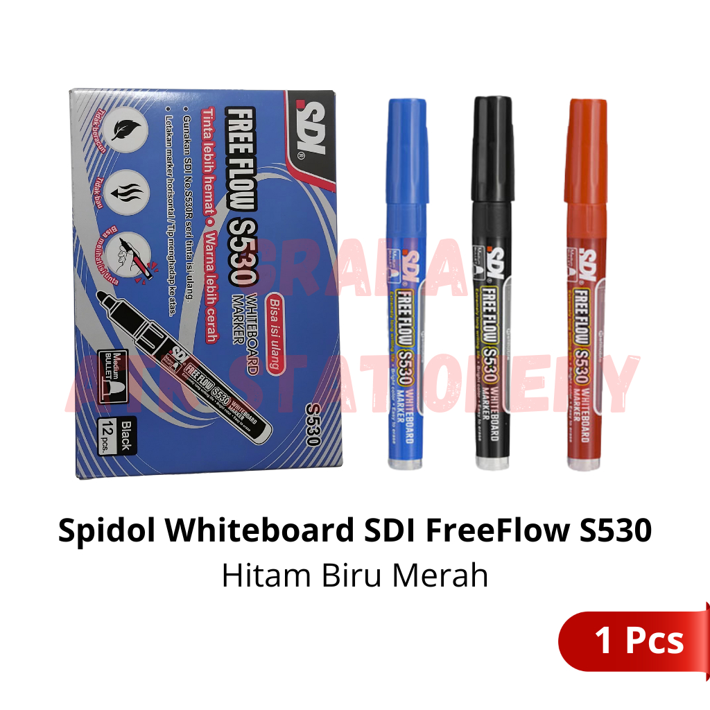

[1 Kotak] Spidol Whiteboard Marker SDI Freeflow S530 (Hitam, Biru, Merah)