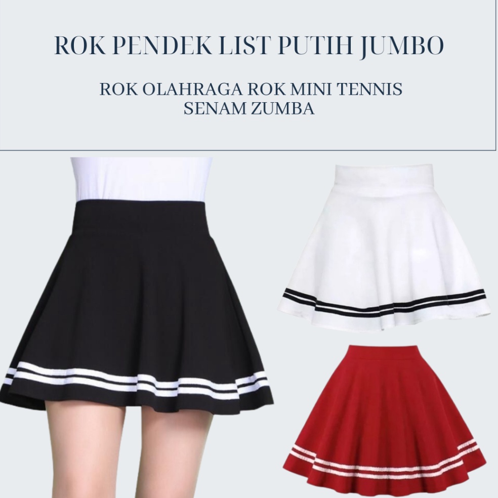 Siap Kirim Oppa Style Shop Rok Pendek List Putih Jumbo Big Size  Rok Olahraga Rok Mini Tennis Senam 