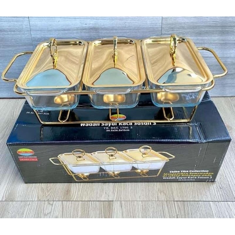 Prasmanan kaca tutup gold / prasmanan sultan sekat 3