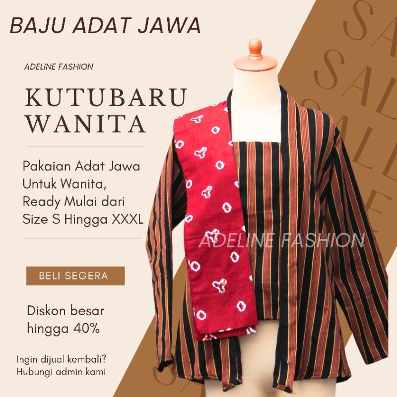 [Adeline] Atasan Baju Adat Lurik Kutubaru Wanita Jumbo Ready 4L Baju Adat Kebaya Jawa Baju Lurik Wan