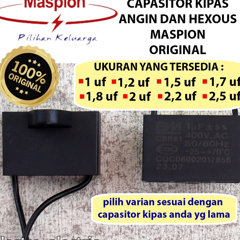Kapasitor Capasitor Kipas Angin dan Hexos Maspion ginal