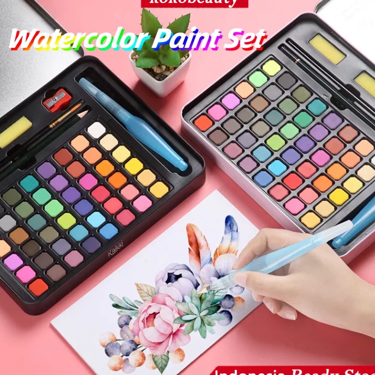 

Super Stok 3648 Watercolor Set Cat Air Set Bonus Kuas dan Kertas Gambar Cat Air Padat Solid Watercolor Set 36 48 Warna Cat Air